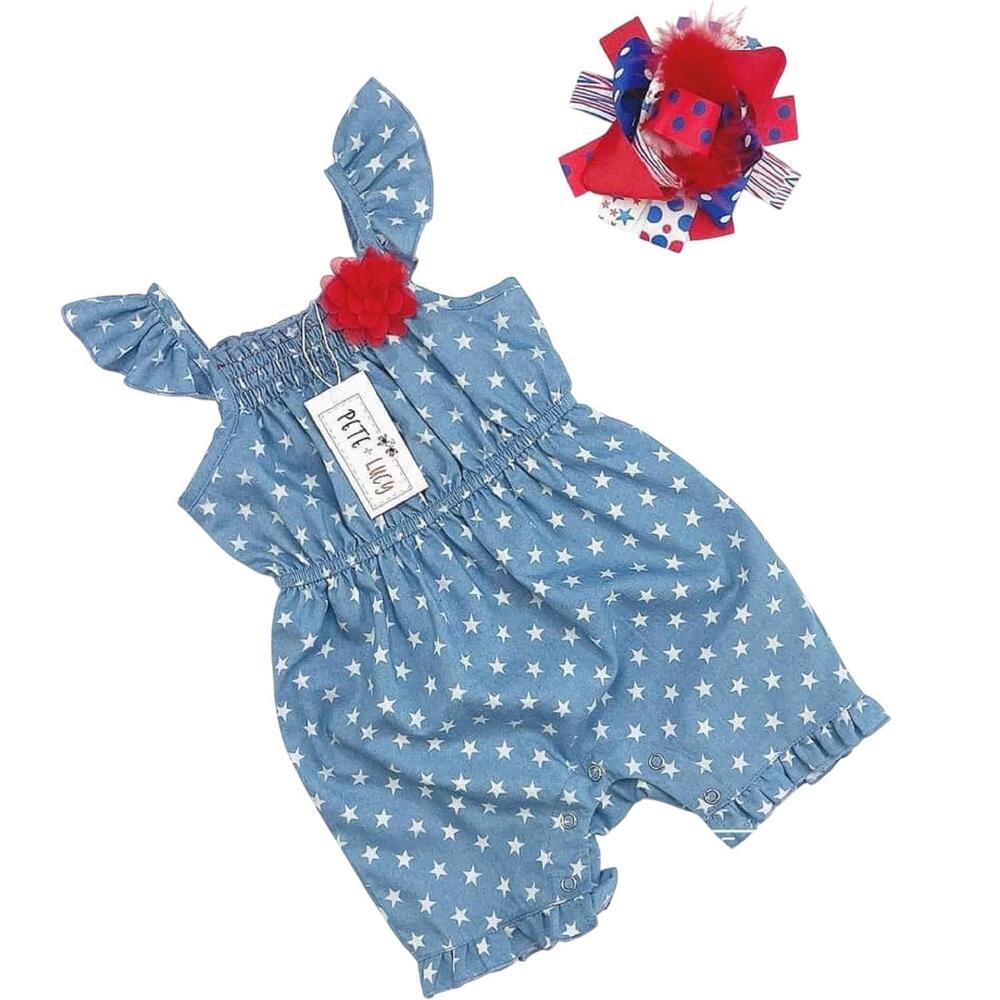 NEW PETE + LUCY infant july 4th romper in chambray